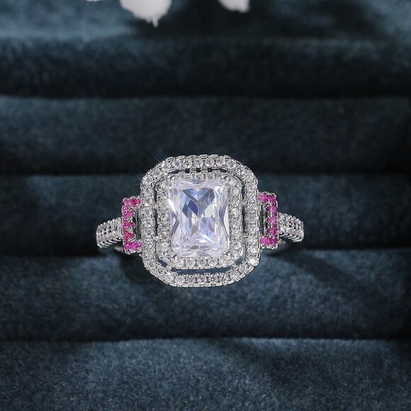 😍Romantic Radiant Shiny Zircon Hollow Silver Ring Women for Women, L097 - Picture 3 of 6